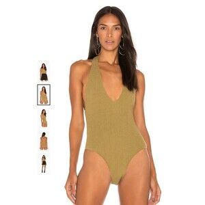 Motel Game Changer Bodysuit Jumbo Textured Rib Olive Green XL Stretch New